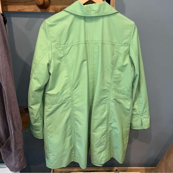 Eddie Bauer Lime GREEN TRENCH Coat HIDDEN BUTTONS Jacket lined Pockets 0373 LRG - Picture 11 of 16